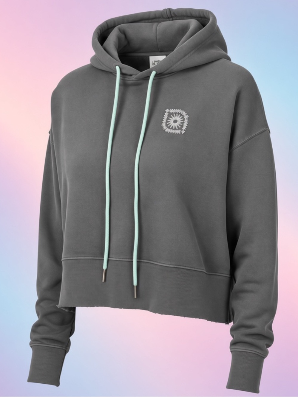 X Revolve Daydreamer Charcoal cropped Gray Zip-Up Hoodie with Chest Logo